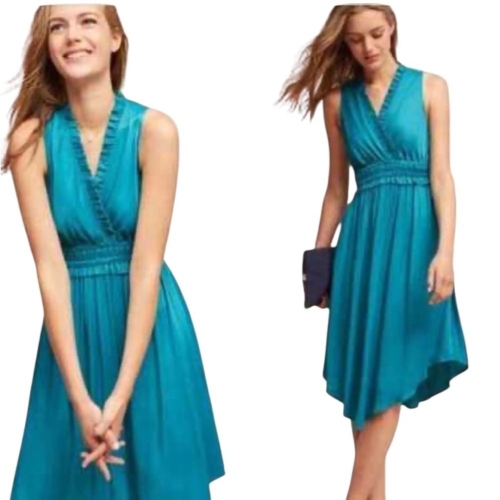 Anthropologie Meave La Habana Blue Green Knee Length Dress Wedding Guest Party S
